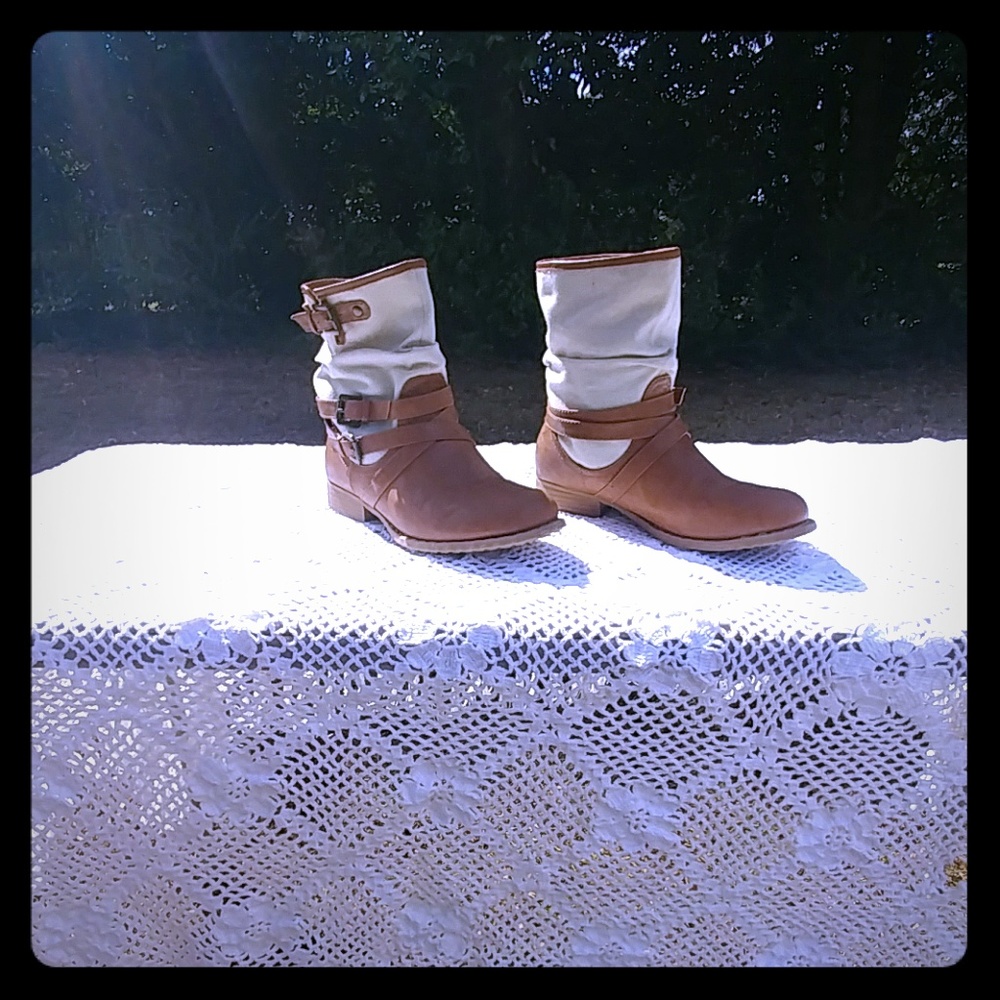 Tan and cream ankle boots